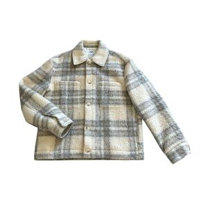Zara Gray and Cream Plaid Shirt Jacket